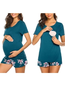 Labor/Delivery/Nursing Maternity Pajamas Set for Hospital Home, Basic Nursing Shirt, Adjustable Size Pregnancy Shorts