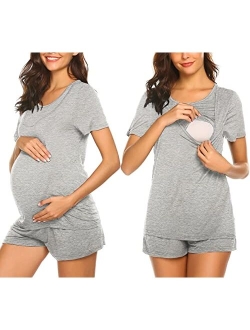 Labor/Delivery/Nursing Maternity Pajamas Set for Hospital Home, Basic Nursing Shirt, Adjustable Size Pregnancy Shorts