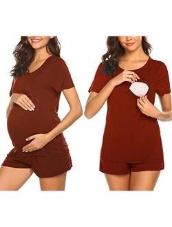 Labor/Delivery/Nursing Maternity Pajamas Set for Hospital Home, Basic Nursing Shirt, Adjustable Size Pregnancy Shorts
