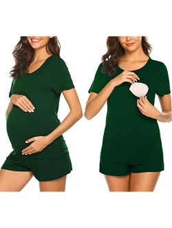 Labor/Delivery/Nursing Maternity Pajamas Set for Hospital Home, Basic Nursing Shirt, Adjustable Size Pregnancy Shorts