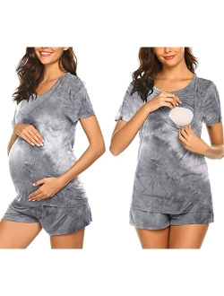 Labor/Delivery/Nursing Maternity Pajamas Set for Hospital Home, Basic Nursing Shirt, Adjustable Size Pregnancy Shorts