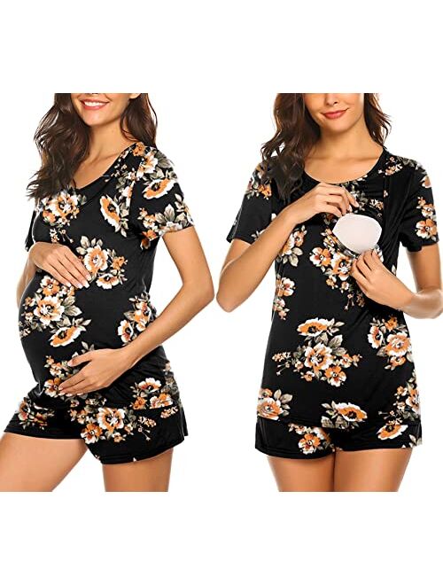 Ekouaer Labor/Delivery/Nursing Maternity Pajamas Set for Hospital Home, Basic Nursing Shirt, Adjustable Size Pregnancy Shorts