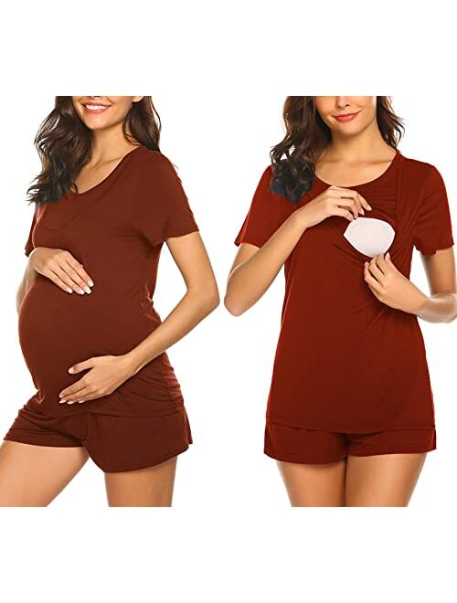 Ekouaer Labor/Delivery/Nursing Maternity Pajamas Set for Hospital Home, Basic Nursing Shirt, Adjustable Size Pregnancy Shorts