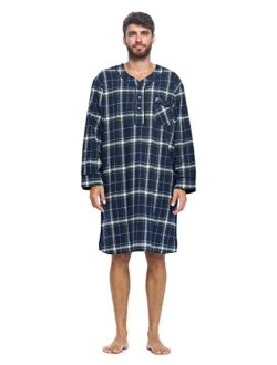 Ashford & Brooks Mens Flannel Plaid Long Sleep Shirt Henley Nightshirt