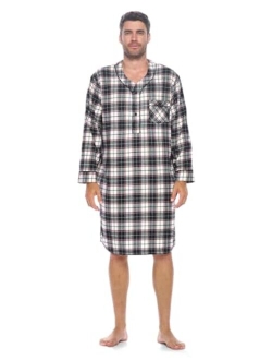 Ashford & Brooks Mens Flannel Plaid Long Sleep Shirt Henley Nightshirt