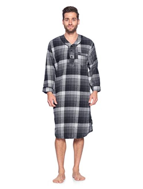 Ashford & Brooks Mens Flannel Plaid Long Sleep Shirt Henley Nightshirt