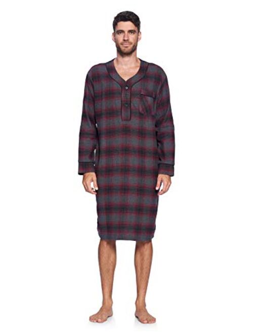 Ashford & Brooks Mens Flannel Plaid Long Sleep Shirt Henley Nightshirt