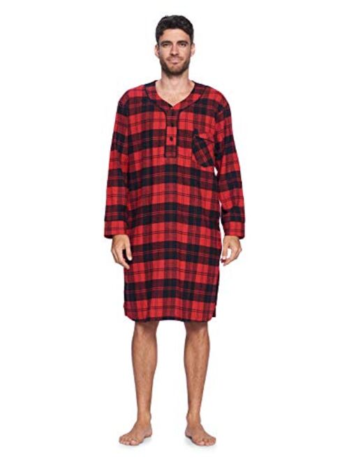 Ashford & Brooks Mens Flannel Plaid Long Sleep Shirt Henley Nightshirt