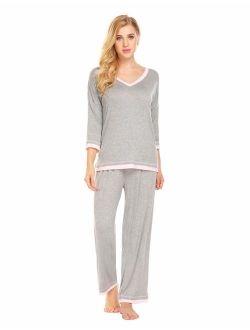 Pajama Sets Womens Long Sleeve Sleepwear Cotton Lounge Nightwear Sets