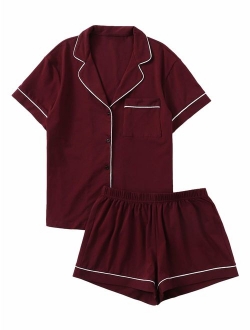 Women's Notch Collar Short Sleeve Sleepwear Two Piece Pajama Set