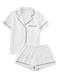 Women's Notch Collar Short Sleeve Sleepwear Two Piece Pajama Set