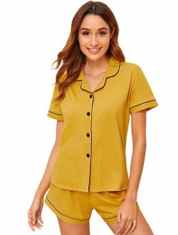 Women's Notch Collar Short Sleeve Sleepwear Two Piece Pajama Set