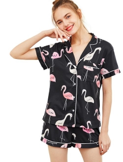 Women's Notch Collar Short Sleeve Sleepwear Two Piece Pajama Set