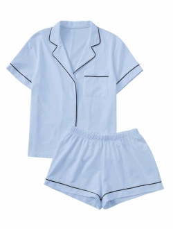 Women's Notch Collar Short Sleeve Sleepwear Two Piece Pajama Set