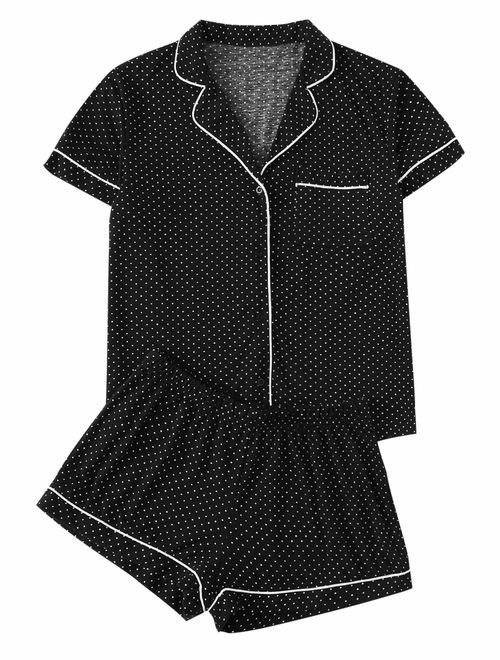 Floerns Women's Notch Collar Short Sleeve Sleepwear Two Piece Pajama Set