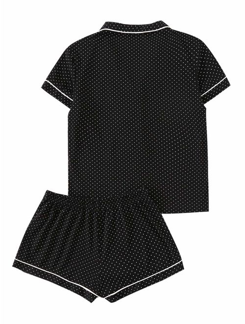 Floerns Women's Notch Collar Short Sleeve Sleepwear Two Piece Pajama Set