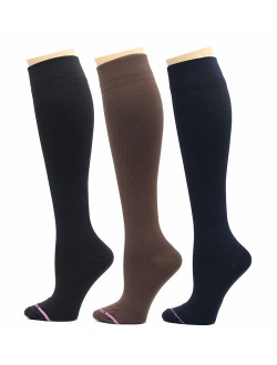 3 Pairs Dr. Motion Therapeutic Graduated Compression Women's Knee-hi Socks