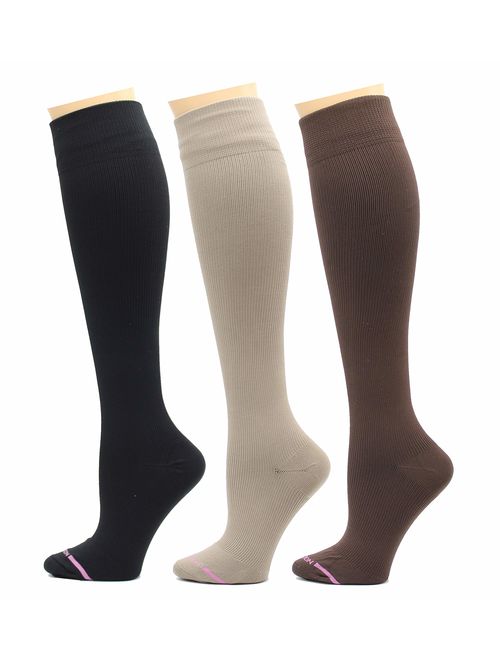 3 Pairs Dr. Motion Therapeutic Graduated Compression Women's Knee-hi Socks