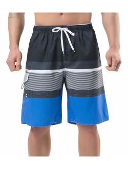 NEOSAN Men's Swim Trunks Beach Board Shorts Dry Quickly Stripe Bathing Suits Blue-Grey 38