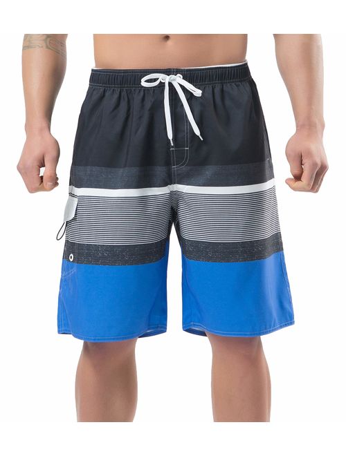 NEOSAN Men's Swim Trunks Beach Board Shorts Dry Quickly Stripe Bathing Suits Blue-Grey 38