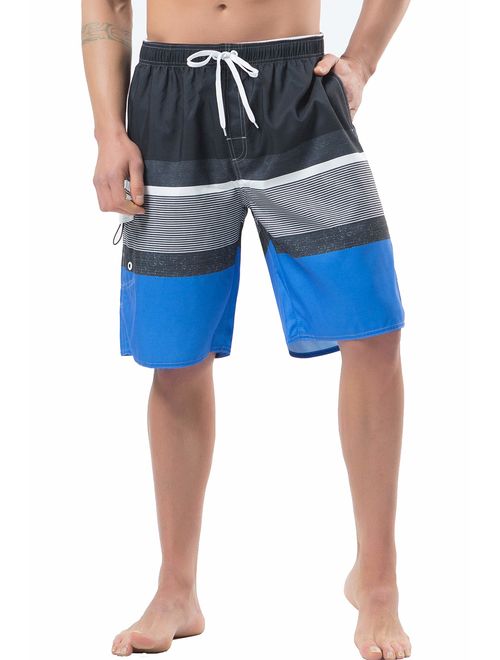 NEOSAN Men's Swim Trunks Beach Board Shorts Dry Quickly Stripe Bathing Suits Blue-Grey 38