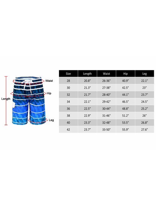 NEOSAN Men's Swim Trunks Beach Board Shorts Dry Quickly Stripe Bathing Suits Blue-Grey 38