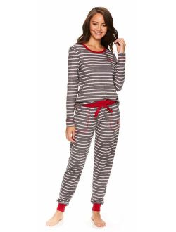 Womens Long Sleeve Shirt with Cuffed Pajama Pants Sleep Set