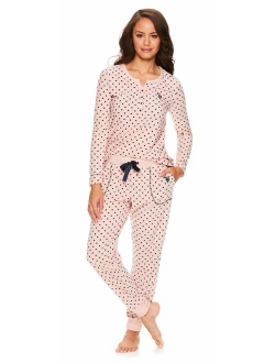 Womens Long Sleeve Shirt with Cuffed Pajama Pants Sleep Set