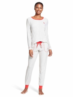 Womens Long Sleeve Shirt with Cuffed Pajama Pants Sleep Set