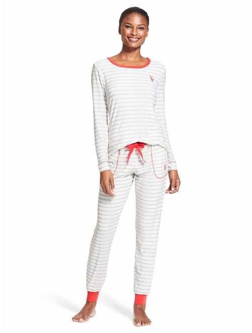 U.S. Polo Assn. Womens Long Sleeve Shirt with Cuffed Pajama Pants Sleep Set