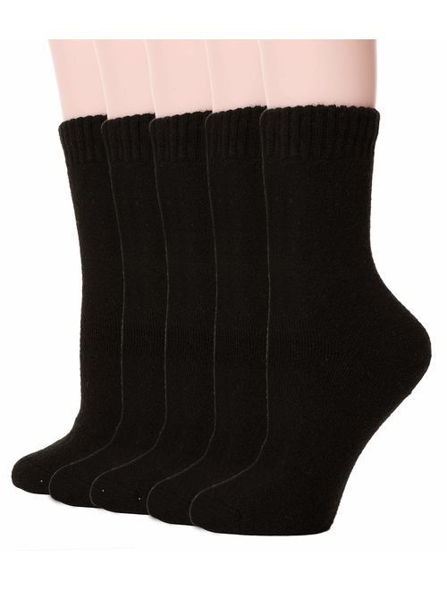 MOGGEI Womens Wool Warm Socks for Hiking Winter Thick Thermal Crew Cozy Cabin Ladies Gift Comfy Boot Work Socks 5 Pairs