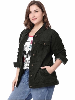 uxcell Women's Plus Size Button Down Washed Denim Jacket with Chest Flap Pocket