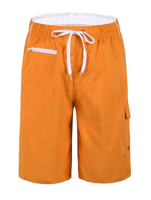 Nonwe Men's Beachwear Swim Trunks Quick Dry Zipper Pockets with Lining