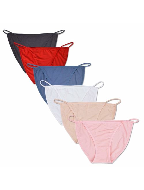 Buankoxy Women's 6 Pack Low-Rise String Bikinis Panty Stretch Brief