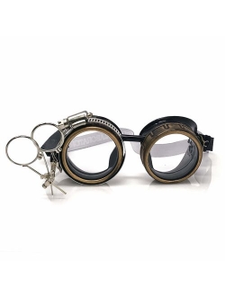 UMBRELLALABORATORY Steampunk Victorian Style Goggles with Compass Design, Colored Lenses & Ocular Loupe