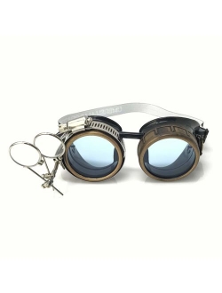 UMBRELLALABORATORY Steampunk Victorian Style Goggles with Compass Design, Colored Lenses & Ocular Loupe