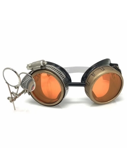 UMBRELLALABORATORY Steampunk Victorian Style Goggles with Compass Design, Colored Lenses & Ocular Loupe