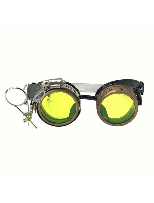 UMBRELLALABORATORY Steampunk Victorian Style Goggles with Compass Design, Colored Lenses & Ocular Loupe