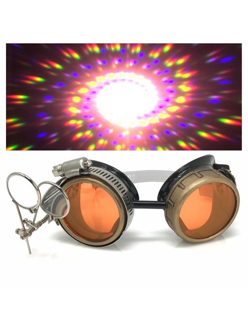 UMBRELLALABORATORY Steampunk Victorian Style Goggles with Compass Design, Colored Lenses & Ocular Loupe