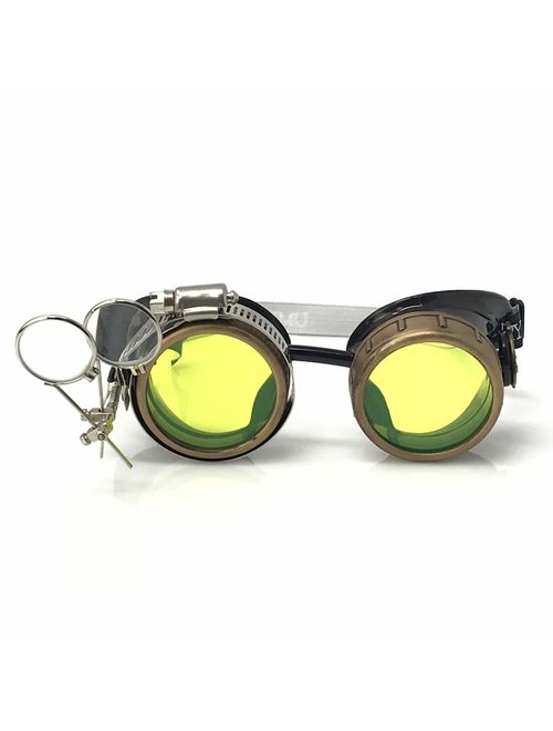 UMBRELLALABORATORY Steampunk Victorian Style Goggles with Compass Design, Colored Lenses & Ocular Loupe