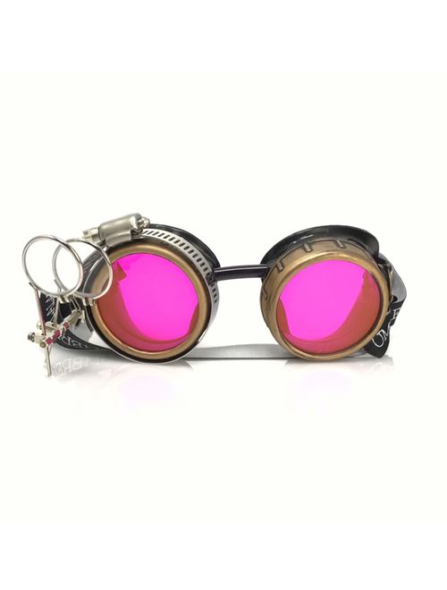 UMBRELLALABORATORY Steampunk Victorian Style Goggles with Compass Design, Colored Lenses & Ocular Loupe