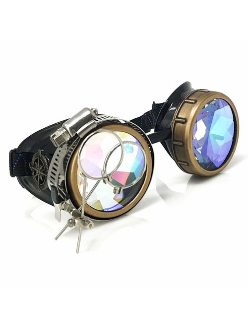 UMBRELLALABORATORY Steampunk Victorian Style Goggles with Compass Design, Colored Lenses & Ocular Loupe