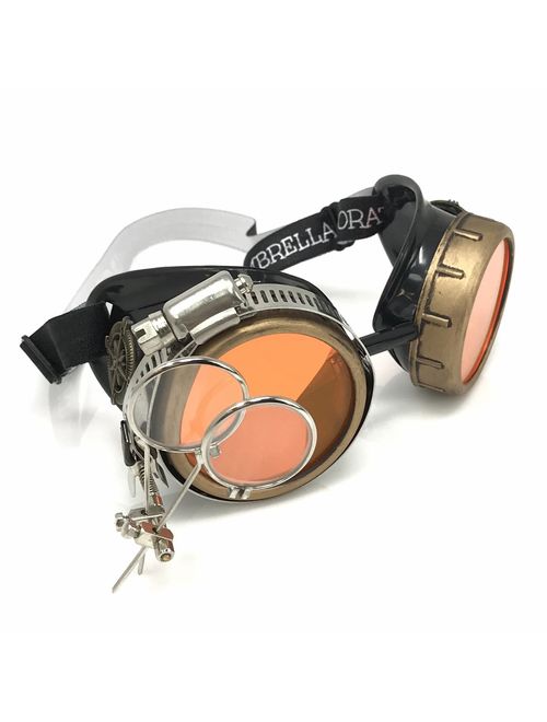 UMBRELLALABORATORY Steampunk Victorian Style Goggles with Compass Design, Colored Lenses & Ocular Loupe