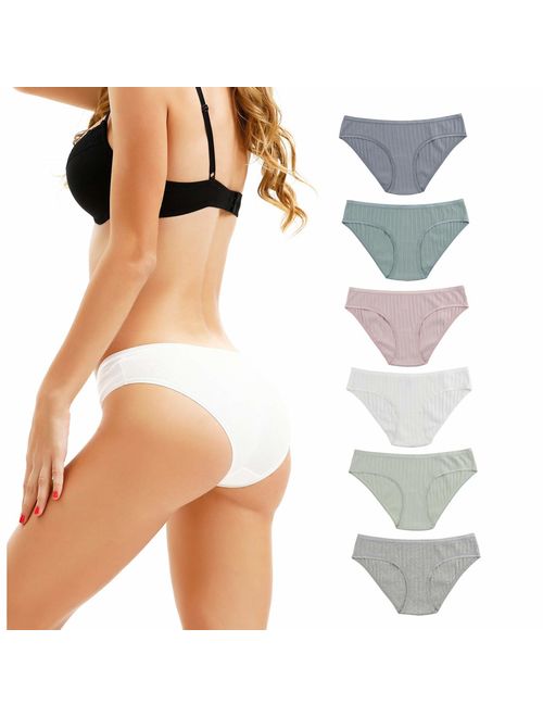 Knitlord Women's Cotton Stretch Bikini Panties Comfort Rib Underwear 6 Pack