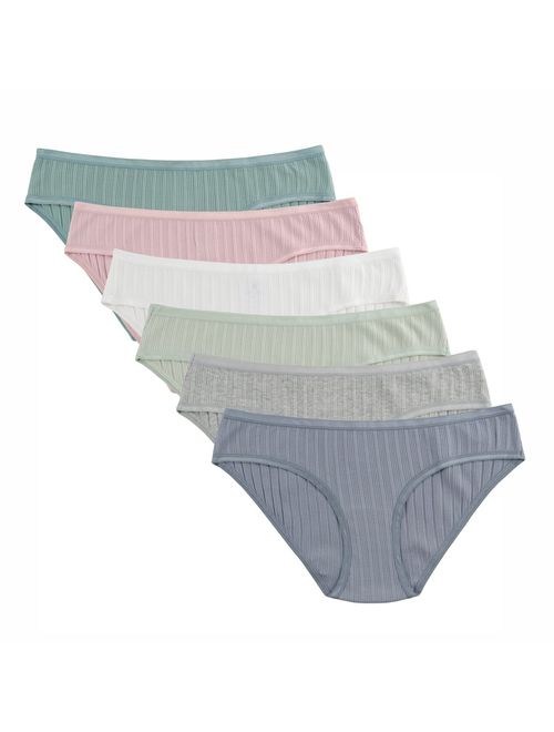 Knitlord Women's Cotton Stretch Bikini Panties Comfort Rib Underwear 6 Pack