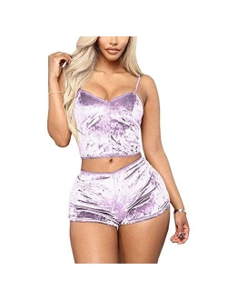 RUEWEY Women Sexy Strappy Babydoll Lingerie Satin Pajama Set Camisole with Shorts 2 Piece Sleepwear