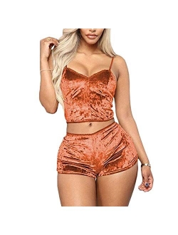 RUEWEY Women Sexy Strappy Babydoll Lingerie Satin Pajama Set Camisole with Shorts 2 Piece Sleepwear