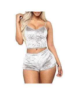 RUEWEY Women Sexy Strappy Babydoll Lingerie Satin Pajama Set Camisole with Shorts 2 Piece Sleepwear