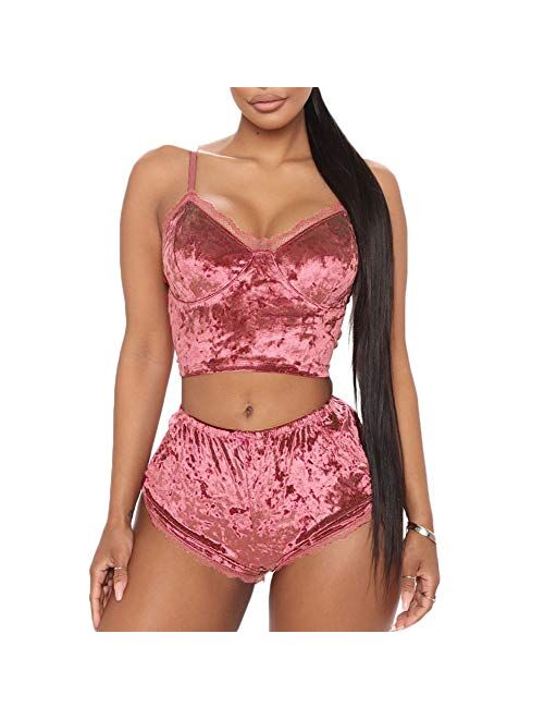 RUEWEY Women Sexy Strappy Babydoll Lingerie Satin Pajama Set Camisole with Shorts 2 Piece Sleepwear