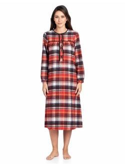 Ashford & Brooks Women's Flannel Plaid Long Sleeve Nightgown Sleepwear